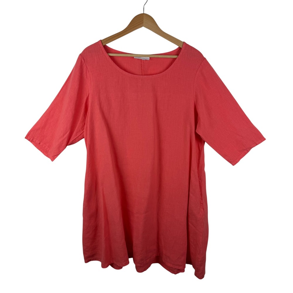 Bryn Walker 100% Linen‎ Coral Pink Mini Dress Small Lagenlook Beach Coastal